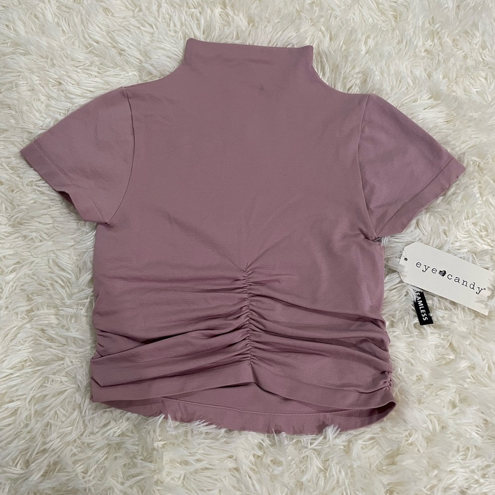 Eye Candy Seamless Cropped Pink Ruched Short Sleeve Top